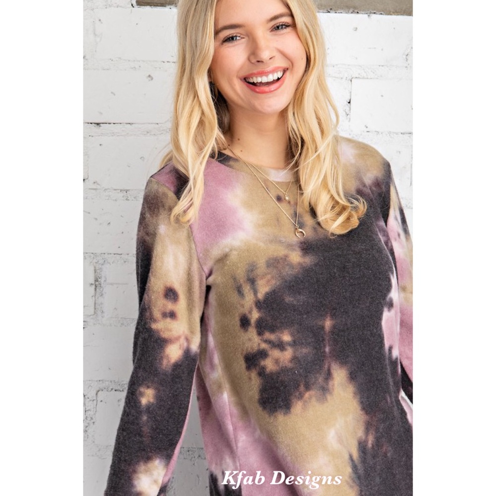 LAST! SOFT RUSTIC TIE DYE FLEECED LOUNGING TOP! - Picture 5 of 7